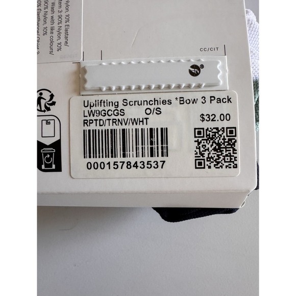 New Lululemon Uplifting Scrunchies With Bow 3 Pack Multi RPTD/TRNV/WHT Logo Nwt